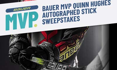 Free Bauer Quinn Hughes autographed Hockey Sticks